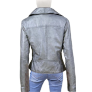 Silver Zipper Leather Jacket For Women - Image 2