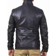 Simple Pockets Real Black Wax Leather Jacket For Men with Buttoned Closure - Image 2