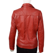 Simple Red Front Zip Biker Leather Jacket For Women - Image 2