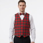 Sinclair Red Modern Tartan Waistcoat With Bow Tie