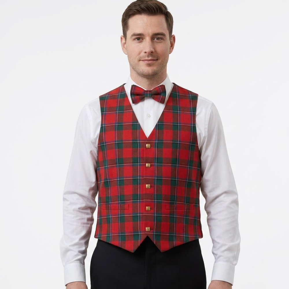 Sinclair Red Modern Tartan Waistcoat With Bow Tie Sinclair Red Modern Tartan Waistcoat With Bow Tie - Image 1