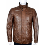 Stand Collar Classic Brown Men Leather Jacket