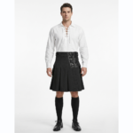 Stylish Black Denim Kilt with Leather Pockets