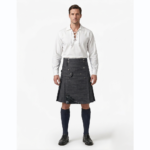Stylish Black Denim Kilt with Leather Straps
