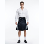 Stylish Black Leather Kilt For Men