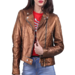 Stylish Copper Women Biker Leather Jacket