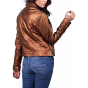 Stylish Copper Women Biker Leather Jacket - Image 2