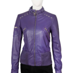 Stylish Purple Jacket With Belt Collar Closure