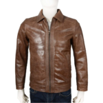 Vintage Camel Brown Zipper Closure Men Leather Jacket