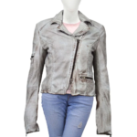 Vintage Casual Gray Long Sleeves Leather Jacket For Women