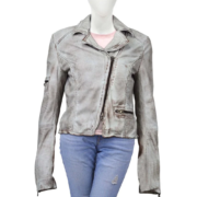 Vintage Casual Gray Long Sleeves Leather Jacket For Women