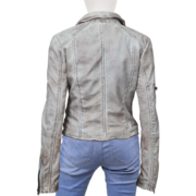 Vintage Casual Gray Long Sleeves Leather Jacket For Women - Image 2