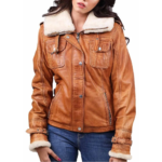 Vintage Copper Brown B3 Bomber Shearling Jacket For Women