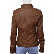 Vintage Dark Brown Front Flap Pockets Leather Jacket For Women - Image 2