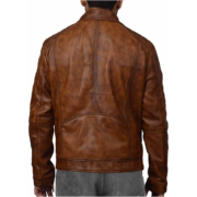 Vintage Distressed Brown Men Leather Jacket With Zipper Pockets - Image 2