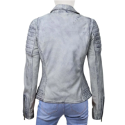 Vintage Ice Blue Stylish Zippers Leather Jacket For Women - Image 2