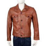 Vintage Shirt Collar Brown Men Leather Jacket