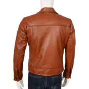 Vintage Shirt Collar Brown Men Leather Jacket - Image 2