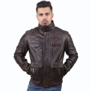 Vintage Strauss Bullet Studded Men Leather Jacket - Image 2