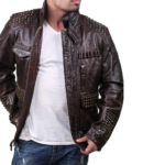 Vintage Strauss Bullet Studded Men Leather Jacket