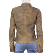 Vintage Suede Leather Beige Zippers Leather Jacket For Women - Image 2