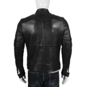 Waxed And Quilted Men`s Black Leather Jacket - Image 2