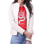 White Fleece Leather Jacket For Women