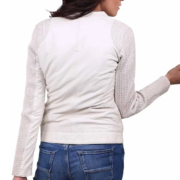 White Fleece Leather Jacket For Women - Image 2