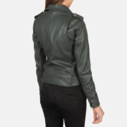 Women’s Alison Green Leather Biker Jacket - Image 2