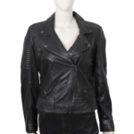 Women’s Asymmetrical Biker Black Leather Jacket