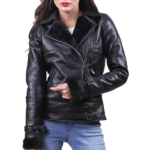 Women’s Black Shearling Belt Leather Jacket