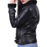 Women’s Black Shearling Belt Leather Jacket - Image 2