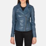Women’s Flashback Blue Leather Biker Jacket