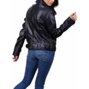 Women’s Promo Motorcycle Asymmetrical Zip Leather Jacket - Image 2