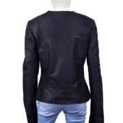 Zipper Closure Black Leather Jacket For Women - Image 2