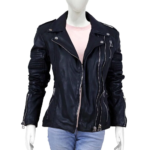 Zippers Leather Jacket for Women with Quilted Sleeves