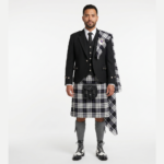 Classic Black Argyll Tweed Kilt Outfit With McFarlane Black & White Tartan Kilt