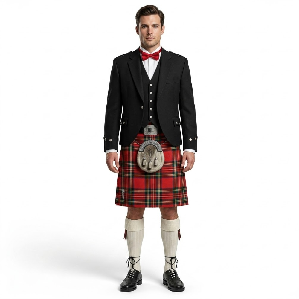 black background Royal Stewart Argyll Kilt Outfit - Image 1