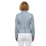 Vintage Ice Blue Stylish Zippers Leather Jacket For Women - Image 2