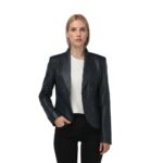 Mary Navy Blue Leather Blazer