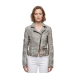 Vintage Casual Gray Long Sleeves Leather Jacket For Women