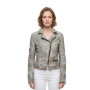 Vintage Casual Gray Long Sleeves Leather Jacket For Women