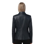 Mary Navy Blue Leather Blazer - Image 2