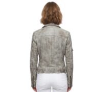 Vintage Casual Gray Long Sleeves Leather Jacket For Women - Image 2