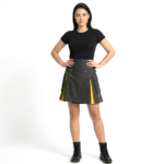 Ladies Black and Yellow Hybrid Kilt with Studded Apron