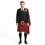 Black Agyll Kilt Outfit With Wallace Red Tartan Kilt