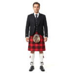 Black Argyll Tweed Outfit With Munro Black And Red Tartan Kilt