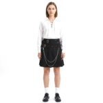 Female Black Pleated Fashion Mini Kilt with Red Thread