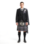 Men Black Argyll Tweed Kilt Outfit With Harris Family Tartan Kilt