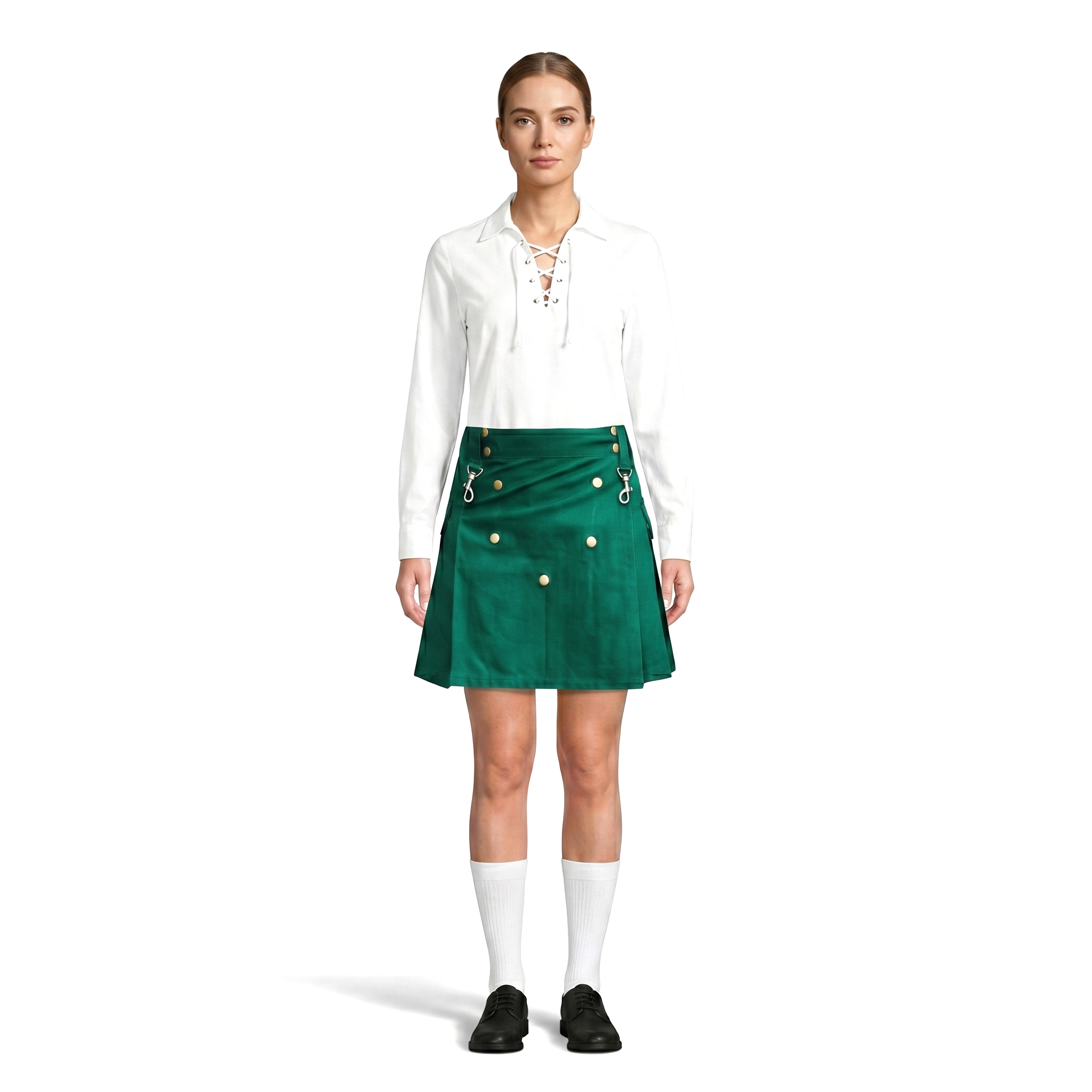 processed_Women's Stylish Green Short Utility Kilt Women’s Stylish Green Short Utility Kilt - Image 1